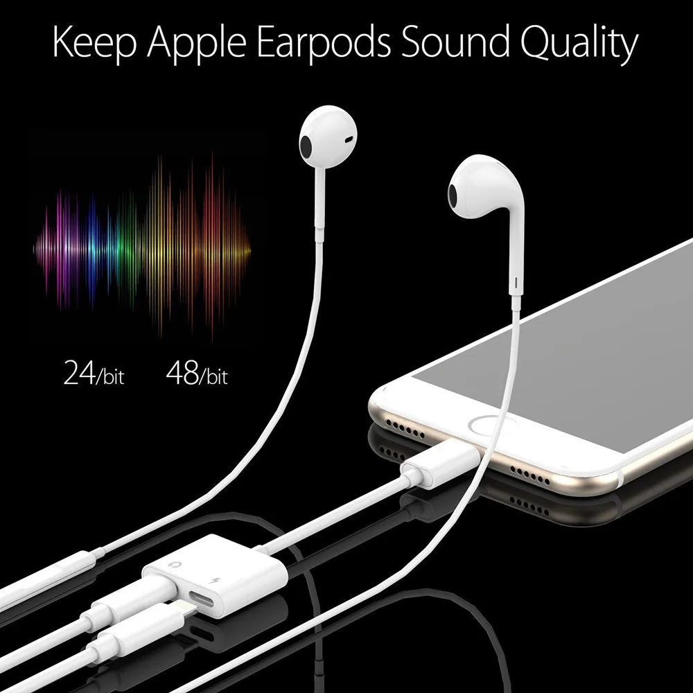 2 in 1 Dual Lightning Adapter Charging Audio Adapter For iPhone 8 7 Plus 10 X Charger Splitter Headphone Adapter High Quality