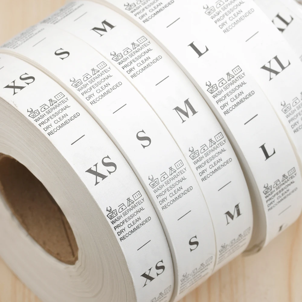 DIY 1000pcs/roll white garment washing care label clothing care size tags  washable labels nylon taffeta XS-XXL free shipping