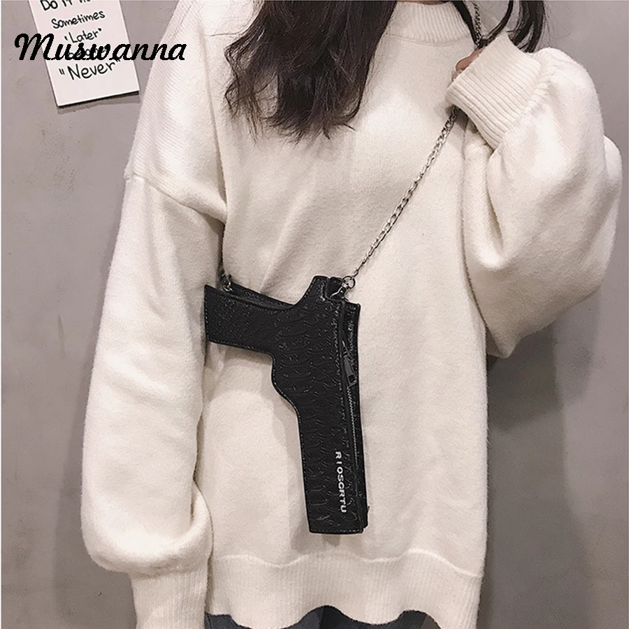 المتناثرة البسيطة مسدس على شكل حقيبة بو الجلود النساء حقيبة مصمم سلسلة Crossbody حقيبة للنساء حزب مخلب محفظة Bolso femenino