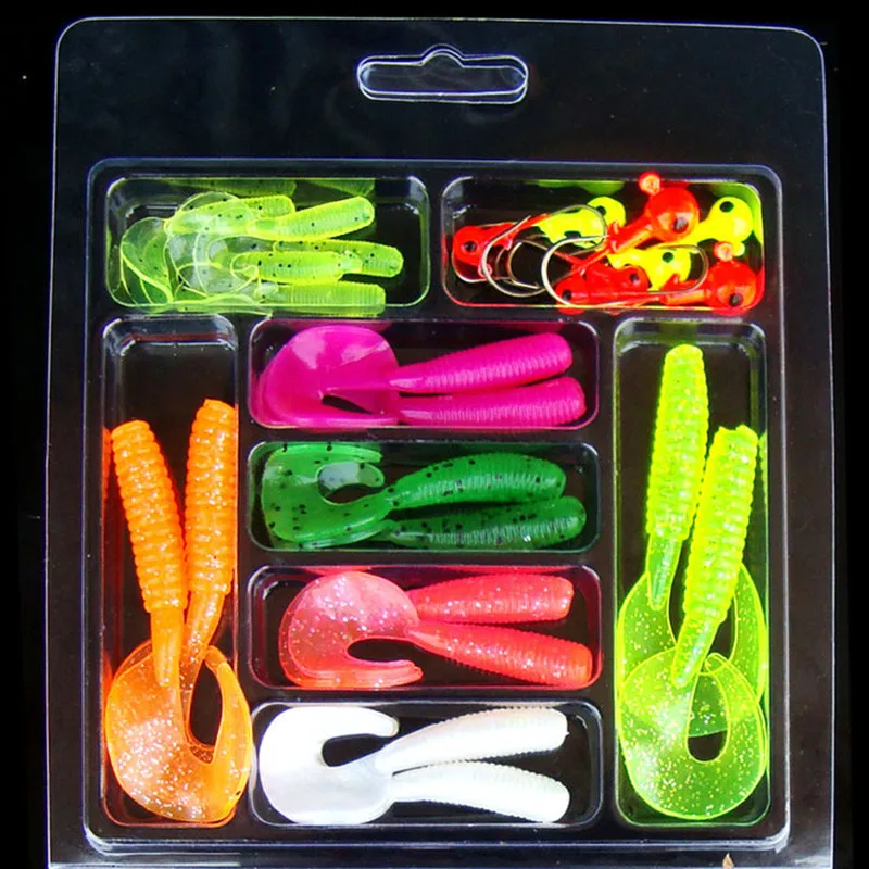 25Pcs Soft Worm Lure Lure Set Head Jig Hooks Fishing Baits Set Tackle