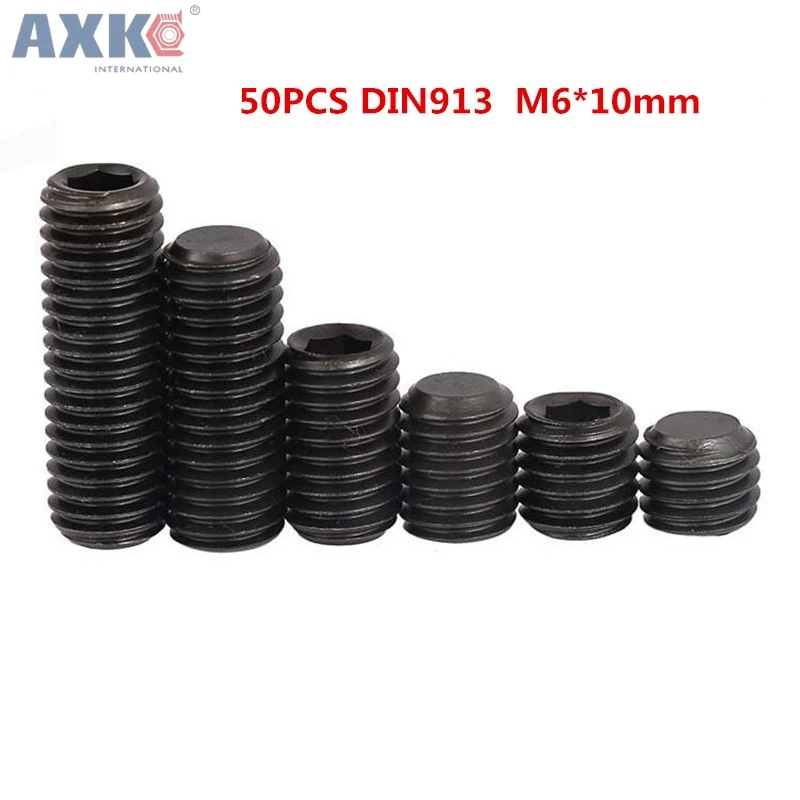 

AXK 50pcs M6*10mm DIN913 Grade12.9 Alloy Steel Flat Point Grub Screws
