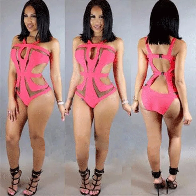 

Sexy Hollow Out See Through Design Swimwear Women Summer Hot Beach Wear Backless Bandage One Piece Swimsuit Bikini Monokini Suit