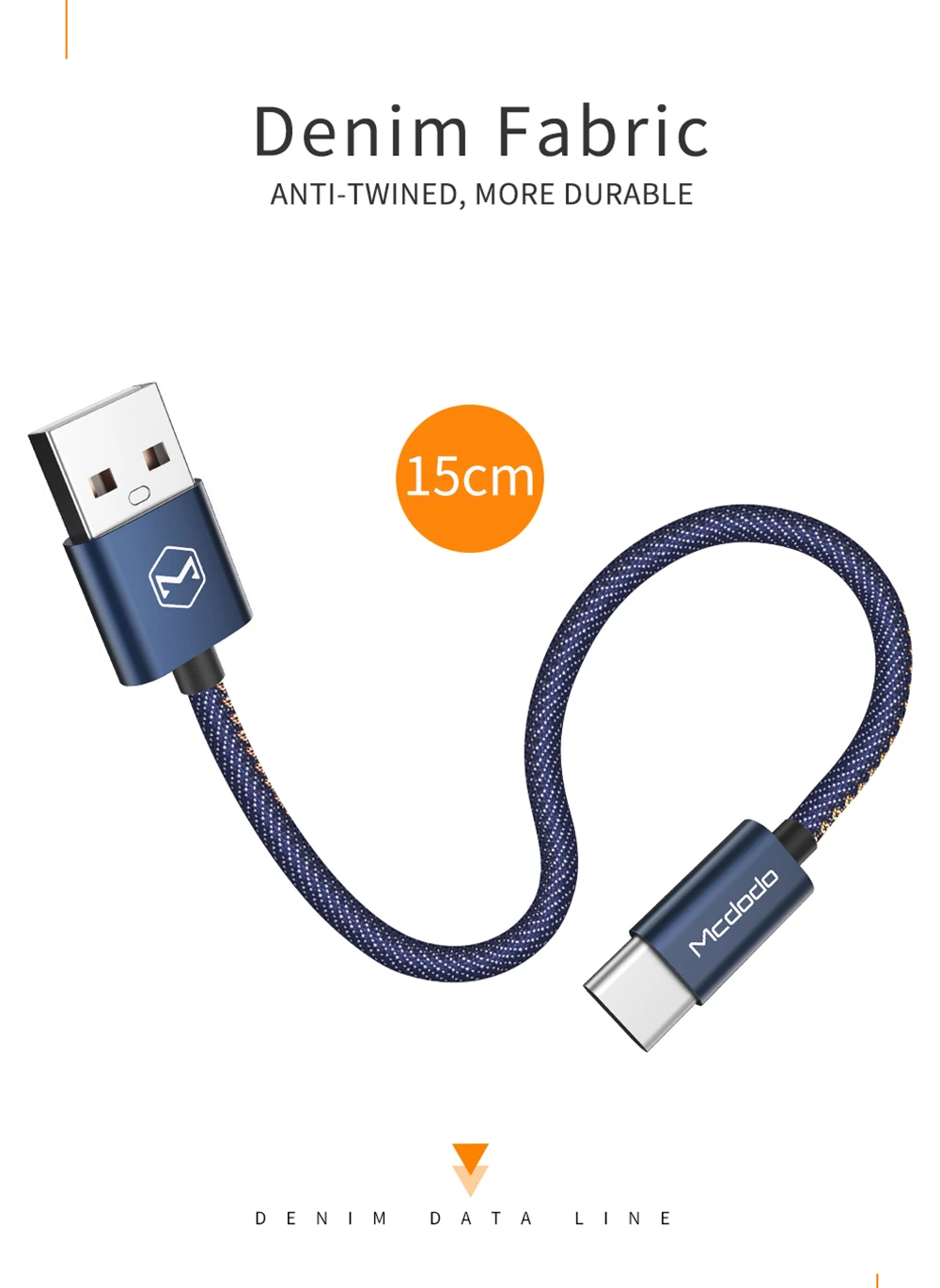 Mcdodo usb type C кабель для быстрой зарядки QC3.0 джинсовая ткань ключ 15 см для samsung S10 Xiaomi huawei P30 Prp телефон зарядное устройство кабель для передачи данных