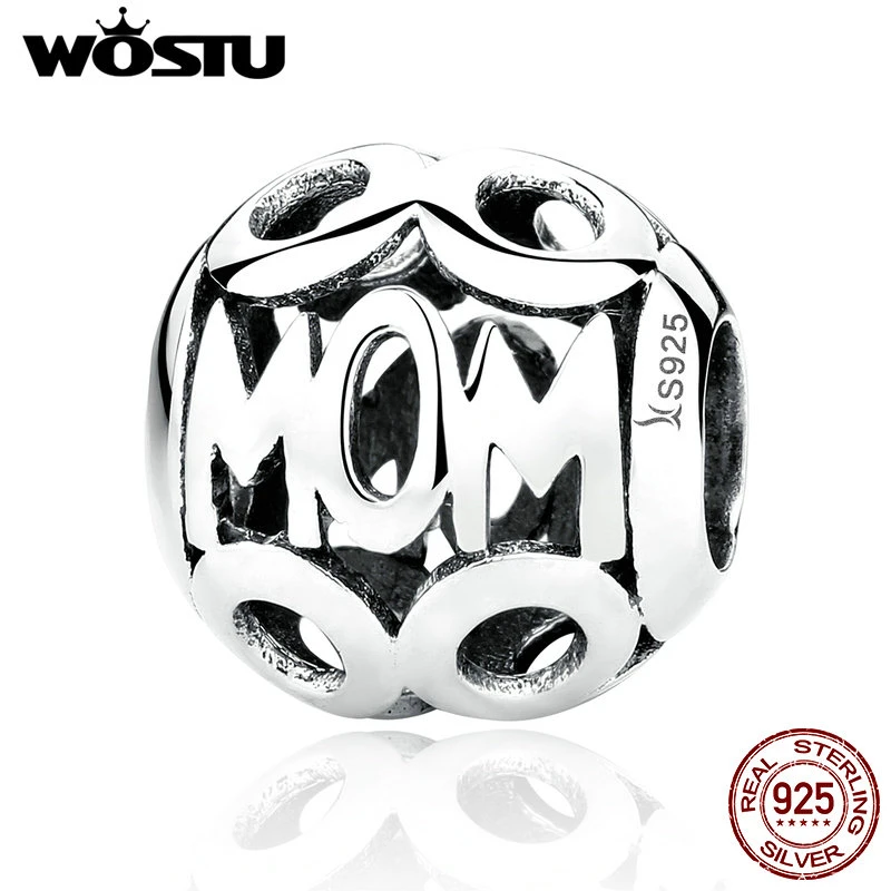 

Hot Sale Real 925 Sterling Silver MOM Charm Beads Fit Original Bracelet Authentic Luxury Jewelry Gift For Mother Mum
