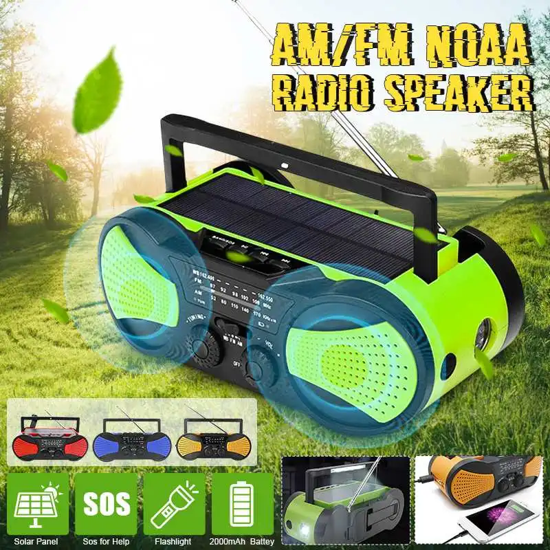 Solar Portable Radio Power WB Crank Emergency Power Bank Hand Crank Self Powered AM/FM Weather 2000mAh Rechargeable