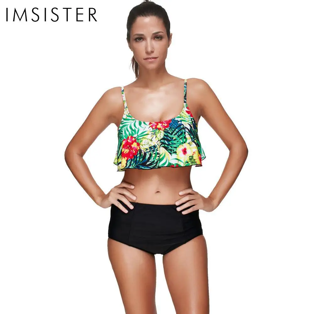 

2017 Womens Bikinis Set Summer Colorful Flower Lacework Sexy Bust Pads Mid-waist Swimwear Plus Size Swimsuits Lastest Style