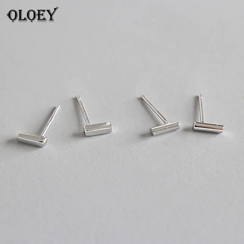 

OLOEY Minimalist 100% 925 Sterling Silver Stud Earrings Simplify Round/Square T Bar Stick Earring Woman Fine Jewelry Gift YME381