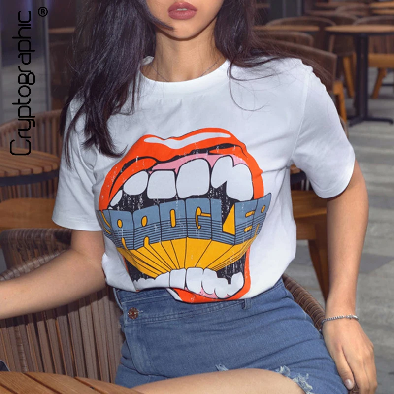 

Cryptographic short sleeve casual summer t-shirts 2019 fashion cartoon letter print women tops round neck top tee shirts new