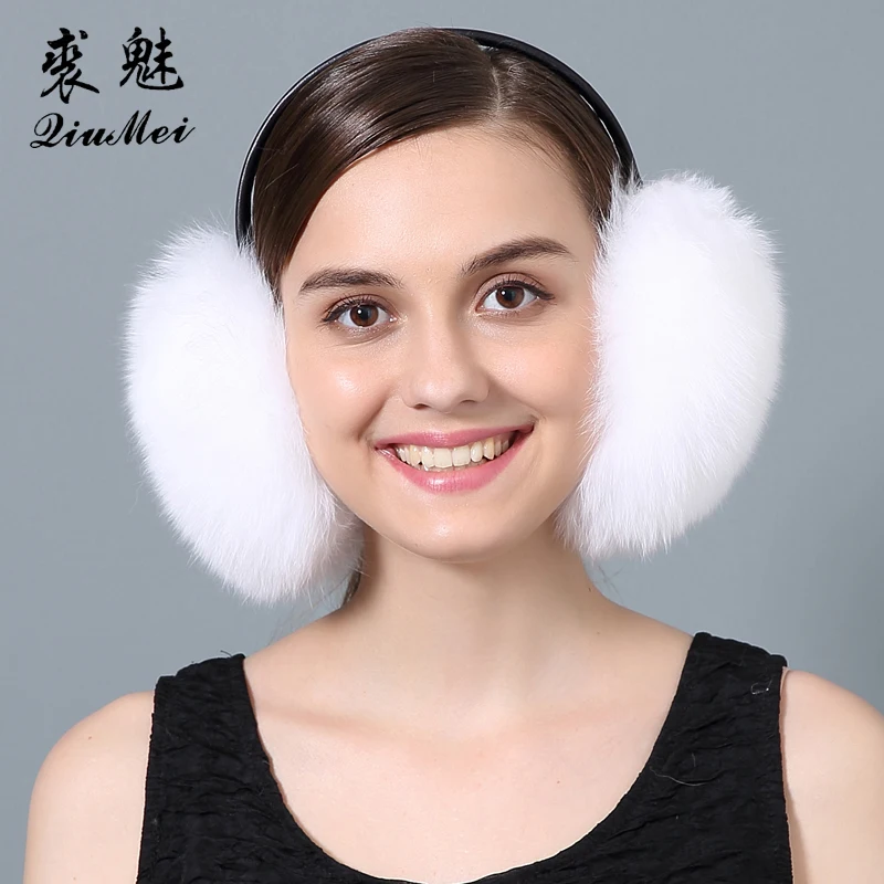 Женские наушники из лисьего меха Новинка 2017 теплые с помпоном натурального милые