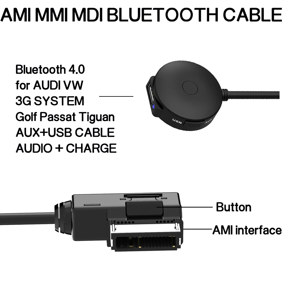 Bluetooth5.0 Car AUX Music Interface Adapter Audio Cable Fits for AMI MMI MDI Bluetooth Audio Cable