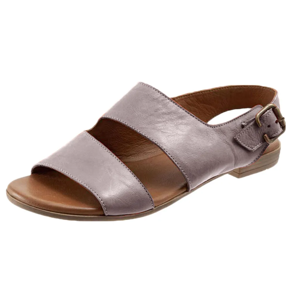 

SAGACE Summer Women's Sandals Retro Buckle-Strap Sandals Flat Bottom Roman Ladies Shoes Round Toe British Wind Wedge Heel May 22