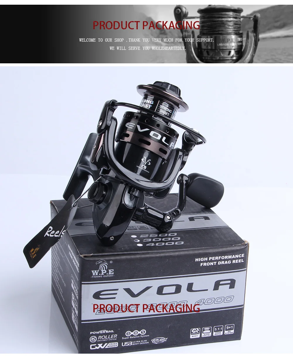 Carretel de Alumínio Carretel de Pesca da Carpa Leve + 1 5000 de Alta W.p.e Evola Series Spinning Reel Fishing Super Bbs 2000 - 3000 4000 Velocidade 9 9 High Quality Esporte e Lazer