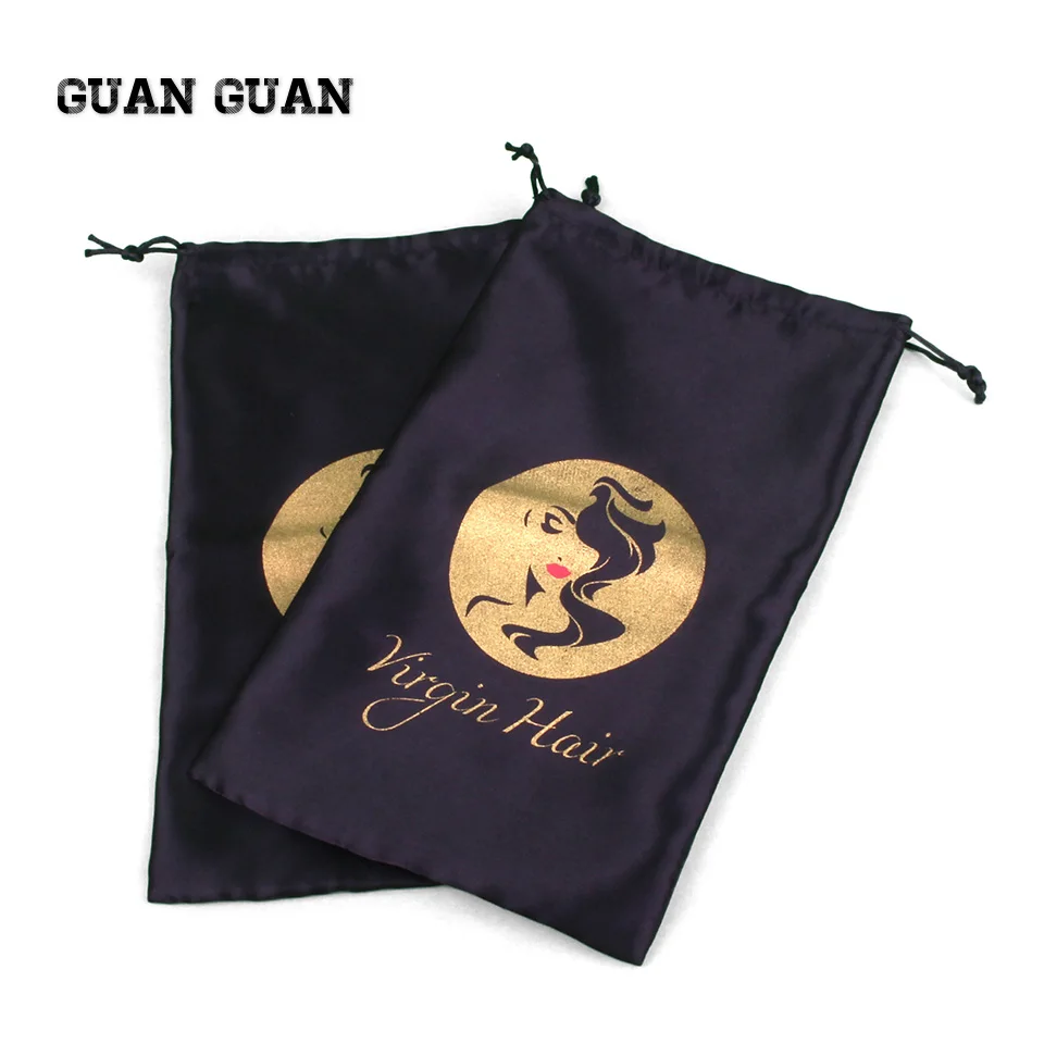 Черный фон золото/красный логотип девственные человеческие волосы для наращивания комплект упаковки атласные сумки, наклейки-покрытие, обертывание этикеток