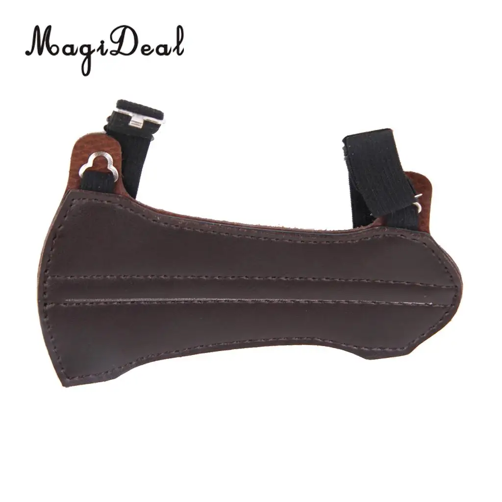 MagiDeal Sofe Adjustable Shooting Archery Arrow Leather 2 Straps Hunting Target Archery Arm Guard Protection Safe Strap Armband