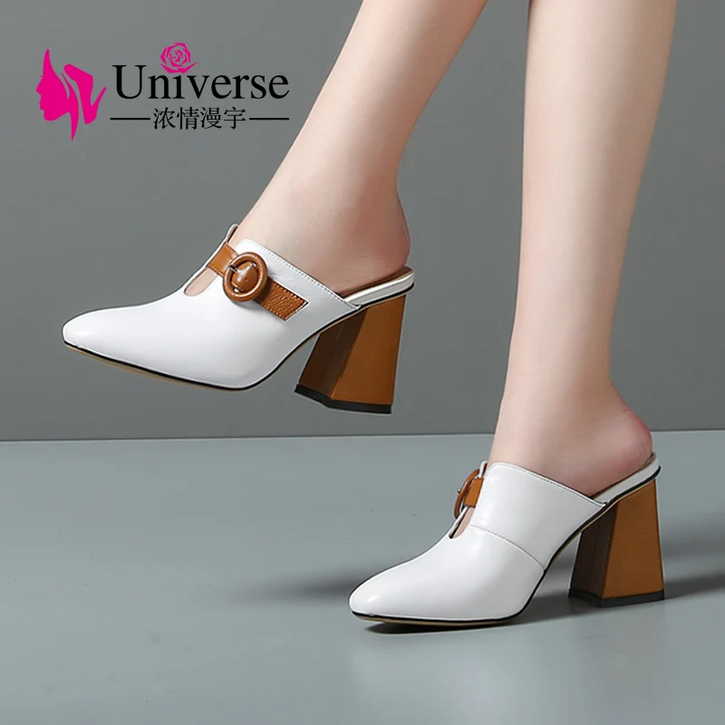 Женские туфли лодочки на высоком каблуке из коровьей кожи|chunky heel shoes|heel shoeswomen high