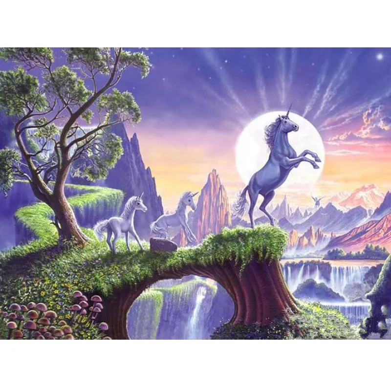 YUMEART DIY Diamond Painting Mountain Waterfall &quotUnicorn&quot Embroidery Cross Stitch 5D Home Decor Creative Gift Handicrafts Tools | Дом и