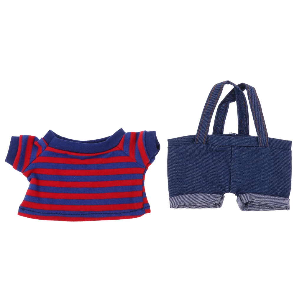 

1/6 Fashion Dolls Adorable Two-piece Outfits Denim Suspender Shorts Overalls & T-Shirt Short Sleeve Top For Mini BJD MSD Dolls