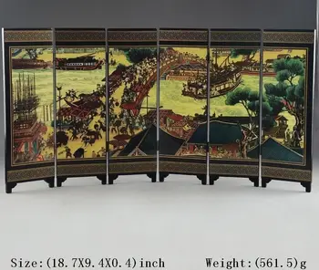

CHINESE LACQUER WARE HAND PAINTING QINGMING FESTIVAL HOME folding screen DECOR