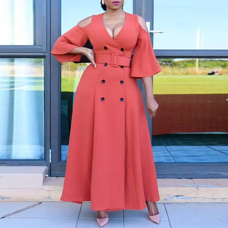 

Summer Sweet Elegant Party Retro OL Ladies Sexy Chic Women Long Dress Plus Size 3XL Flare Sleeve Button Female Beach Maxi Dress