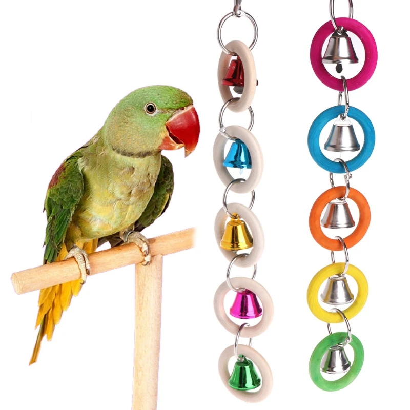 Buy Colorful Pet Parrot Toy Wooden Rings Bells Hanging Cage Bird Parakeet Swing