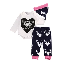 3pcs Newborn Bebek Giyim Infant Bebes Boy Girl Clothes Long Sleeve Bodysuit Romper Deer Pant Hat Outfit Toddler Kid Clothing Set