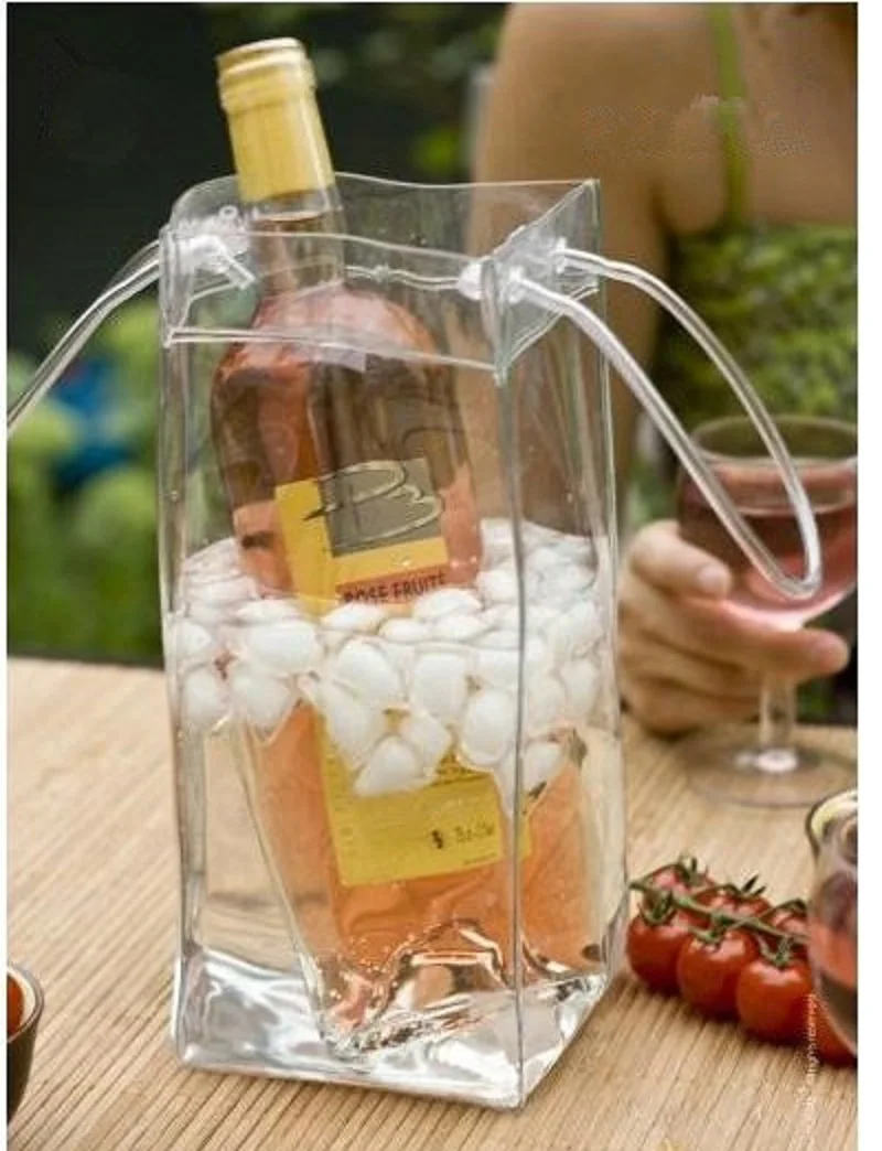 Free shipping 100pcs PVC Ice Bag Wine cooler chiller Gift bags Wine