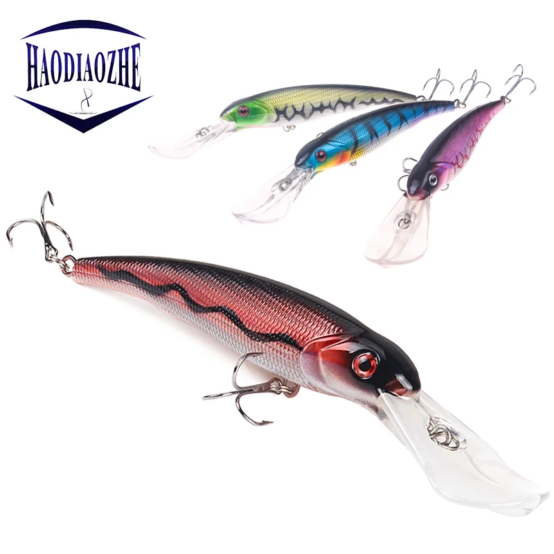 

HAODIAOZHE Big Fishing Lure Minnow Hard Bait Long Lips Crankbait Wobblers with 2 Bass Fishing Hooks Fishing Tackle Pesca YU255