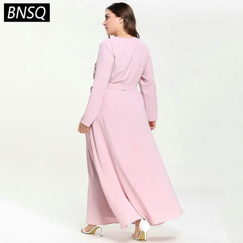 BNSQ женское длинное платье макси большого размера с цветочной вышивкой и поясом