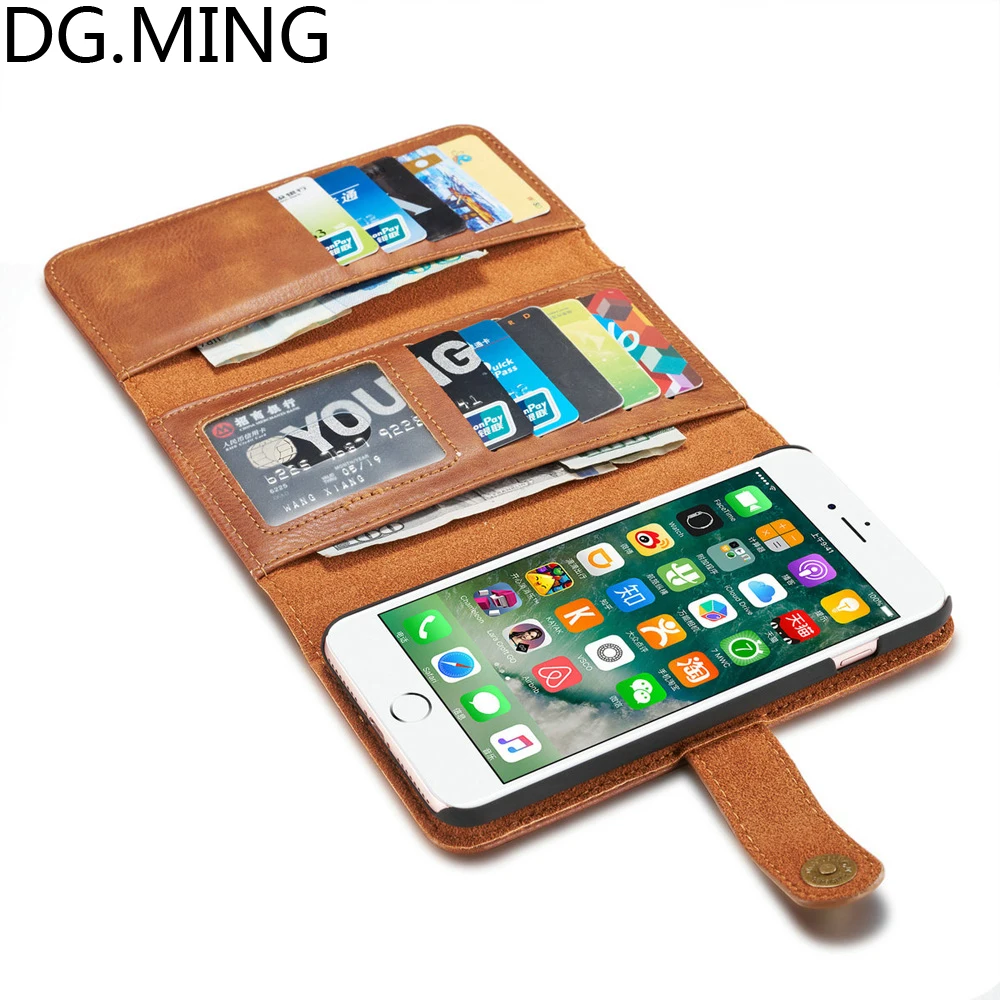 

DG.MING 10 Card Pocket Retro Phone Bags Cover for iPhone 6 6s 7 8 Plus Case for iPhone8 8plus 7plus PU Leather Case Back Shell