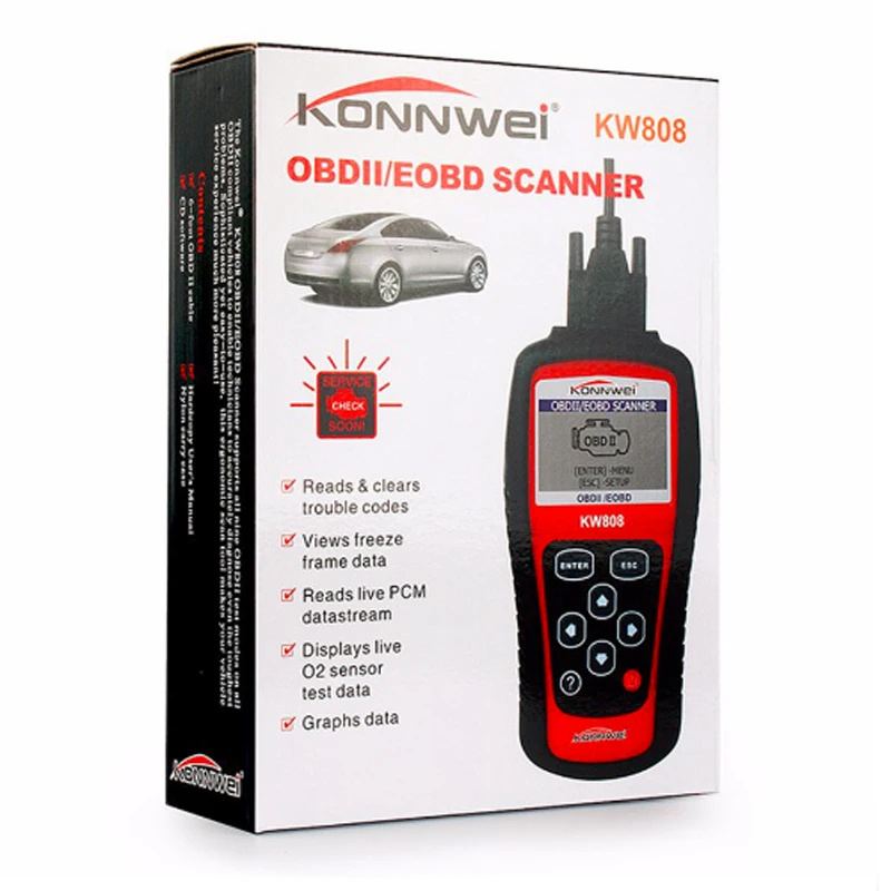 KONNWEI KW808 АВТО OBDII EOBD(система бортовой диагностики, или беспроводным способом по Bluetooth диагностический инструмент ошибки кодов Сканер OBD2 MS 509 OBD 2 II сканирования PK MS-509 MS509