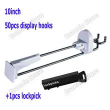 10 дюймов, 50 шт в наборе в розницу охрана супермаркета перехватчики отображения slatwall Анти-кражи крючки для настенных панелей+ 1 шт. Магнитный съемник для радиочастотных противокражных бирок, отмычки