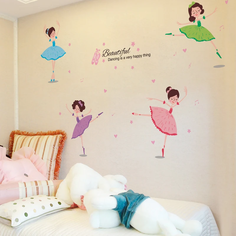 

[SHIJUEHEZI] Cartoon Girl Wall Stickers Vinyl DIY Female Ballet Dancer Mural Decals for Kids Rooms Baby Bedroom Decoration