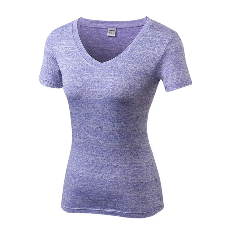 Лидер продаж, футболка для йоги, Женская Спортивная одежда для йоги, v-образный вырез, короткий рукав, гимнастическая майка, спортивная одежда, тренировки, женская рубашка для бега - Цвет: Purple