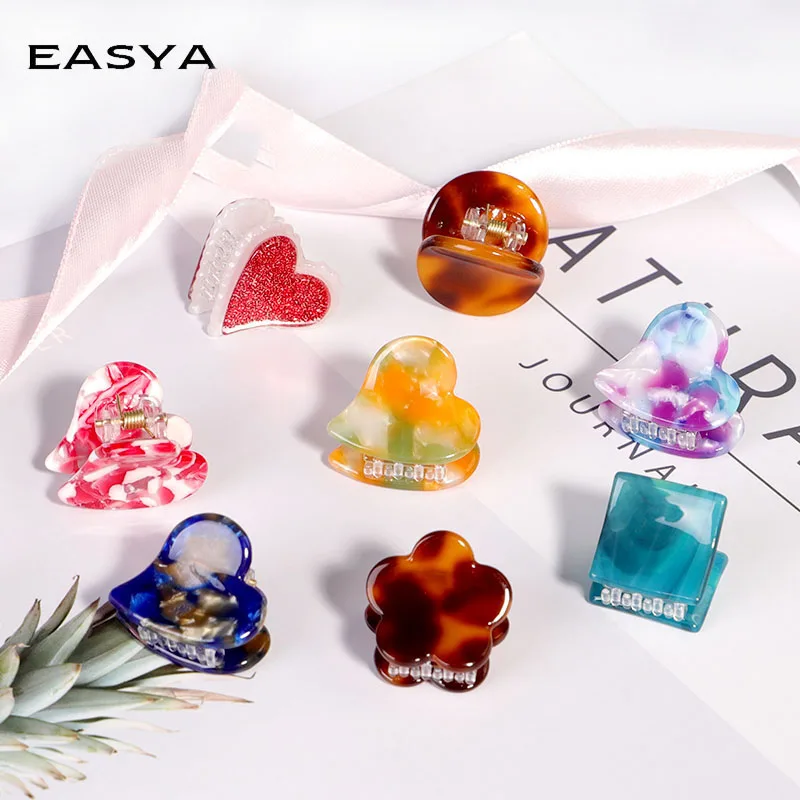 

EASYA Colorful Hairwear Hair Accessories New Arrival Fashion Cute Flower Heart Geometric Shape Resin Hair Claw For Women Kids