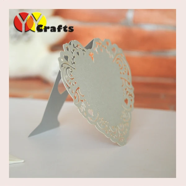 

100pcs wedding souvenir laser cut silver paper heart shape place card, table card number ,seat card models