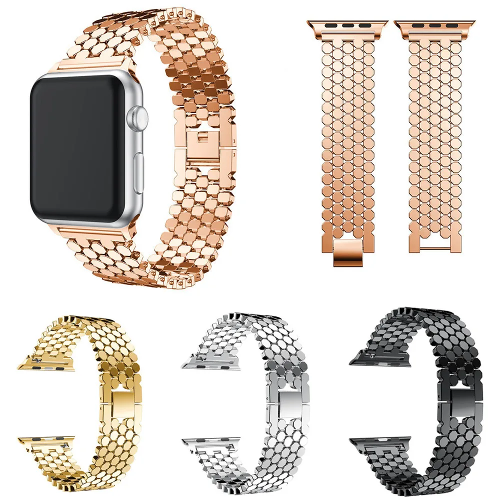 Металлический ремешок Fish Scale для Apple Watch Series 1 2 3 4 браслет из нержавеющей стали