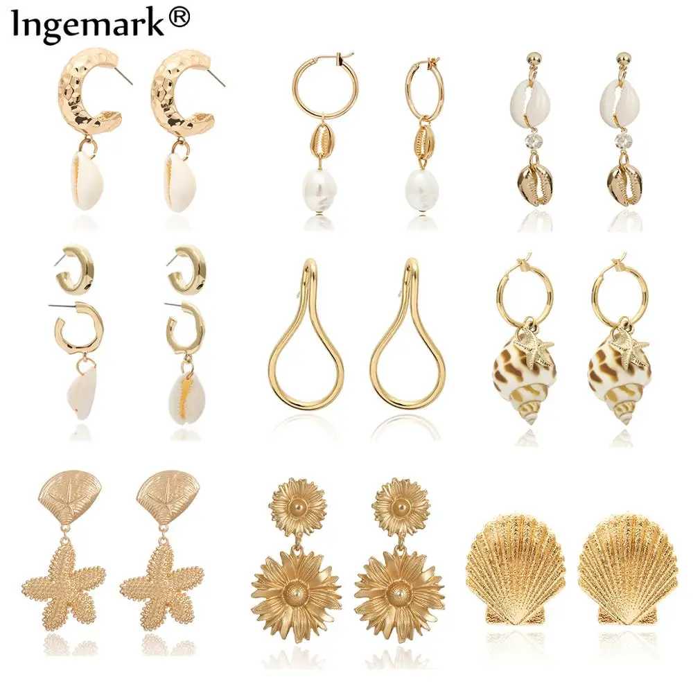 

Ingemark Korean Girl Natural Shell Drop Earring Metal Summer 2019 Tiny Cowrie Conch Sea Shell Long Tassel Dangle Earrings Boho