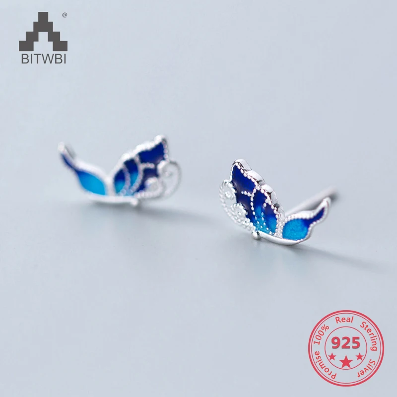 

Hot S925 Sterling Silver Fashion Simple Creative Simulate Blue Butterfly Stud Earrings Jewelry for Female