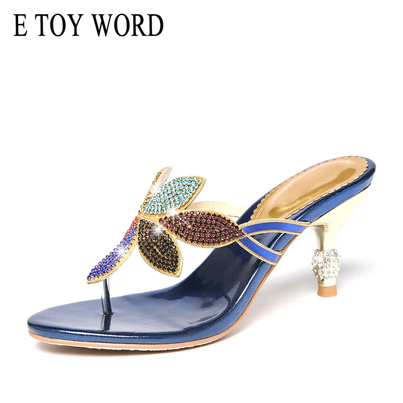 

E TOY WORD Summer Sandals and Slippers Women shoes stiletto heel sandals with rhinestone Fashion Bohemian crystal women slipper