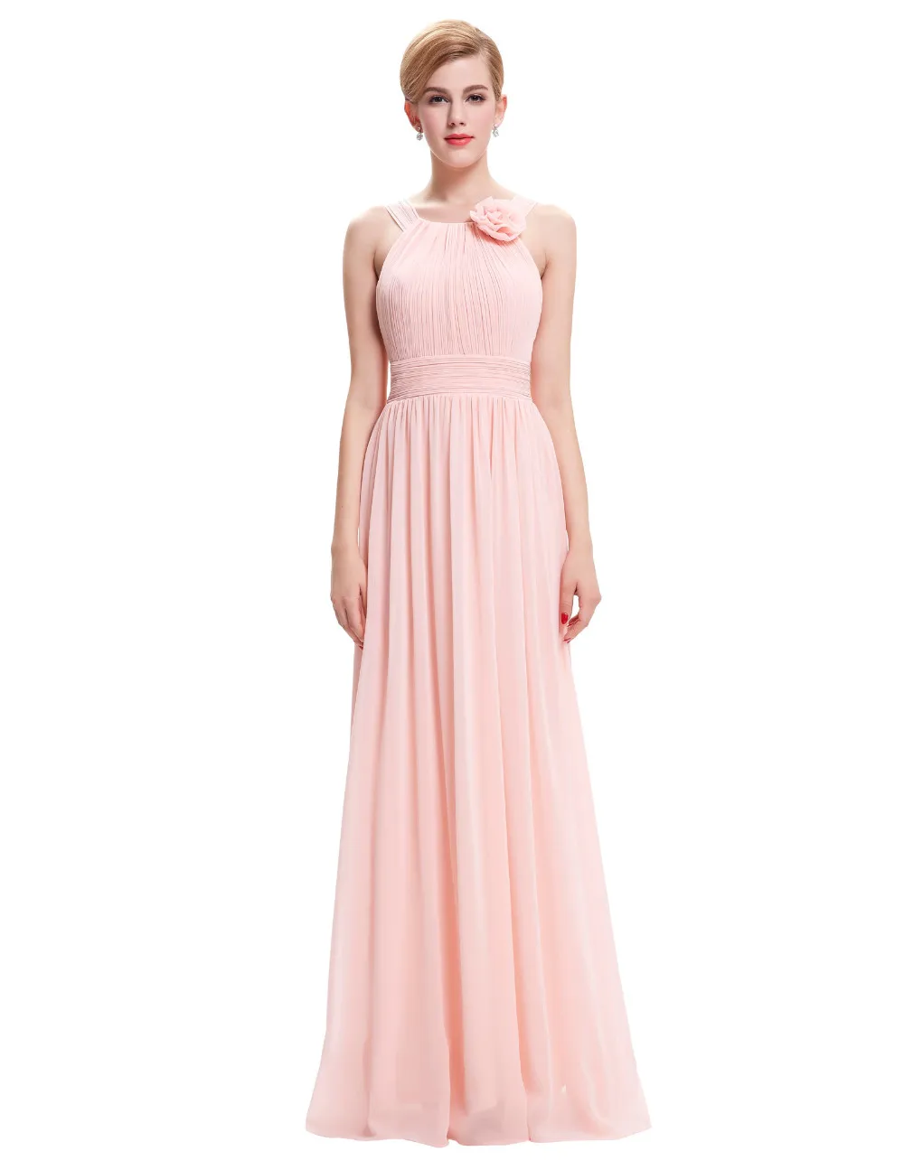 Elegant Pink Long Chiffon Beach Bridesmaid Dress