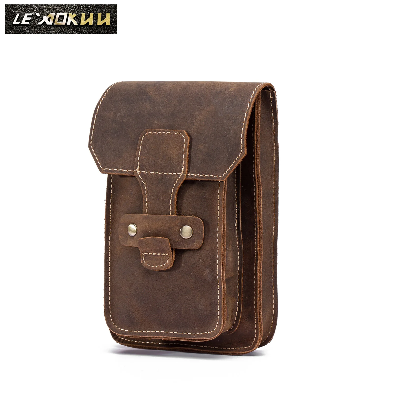 

Real Original Leather men Casual Design Small Waist Bag Pouch Fashion Hook Fanny Waist Belt Pack Case Phone Pouch 9966