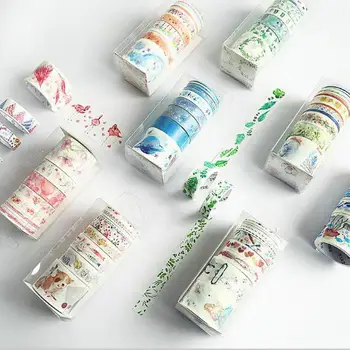 

1 Box 9pcs DIY Decorative Scrapbooking Washi Adhesive Tape Paper Label Sticker Masking Tape Children And Girls Birthday Gift
