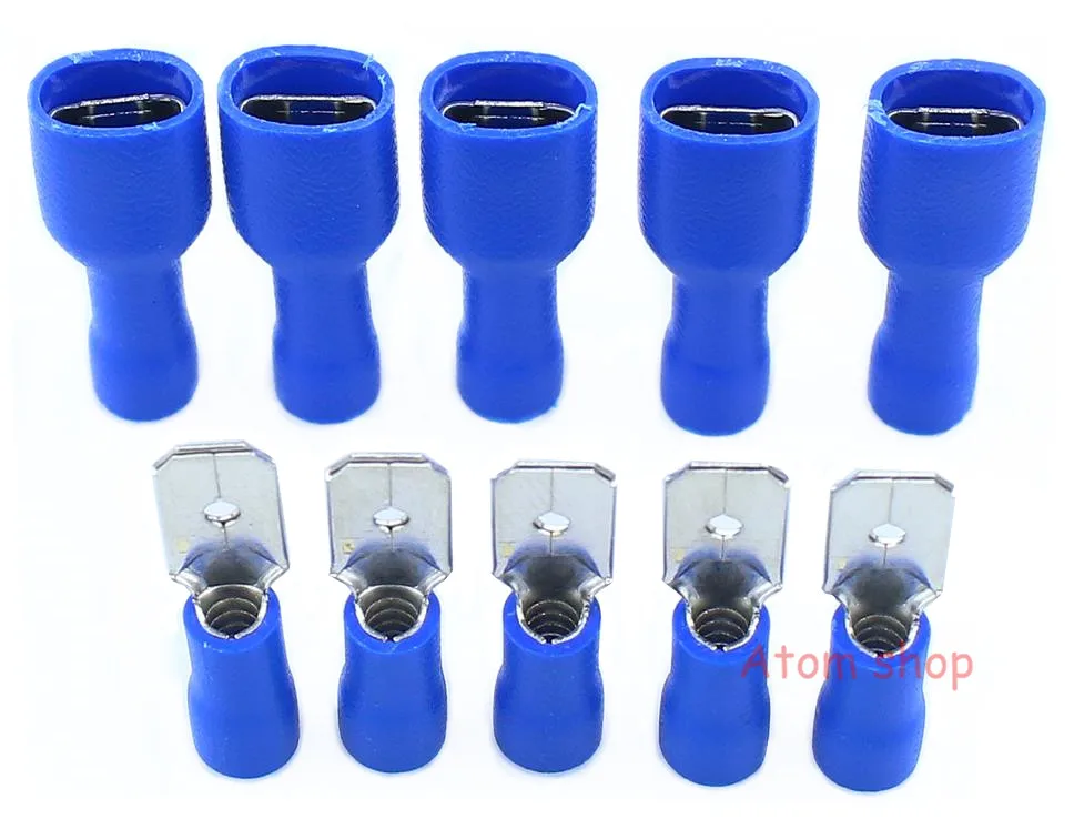 100x Blue Female Electrical Spade Crimp Connector Terminal Fully Insulated 6.3mm