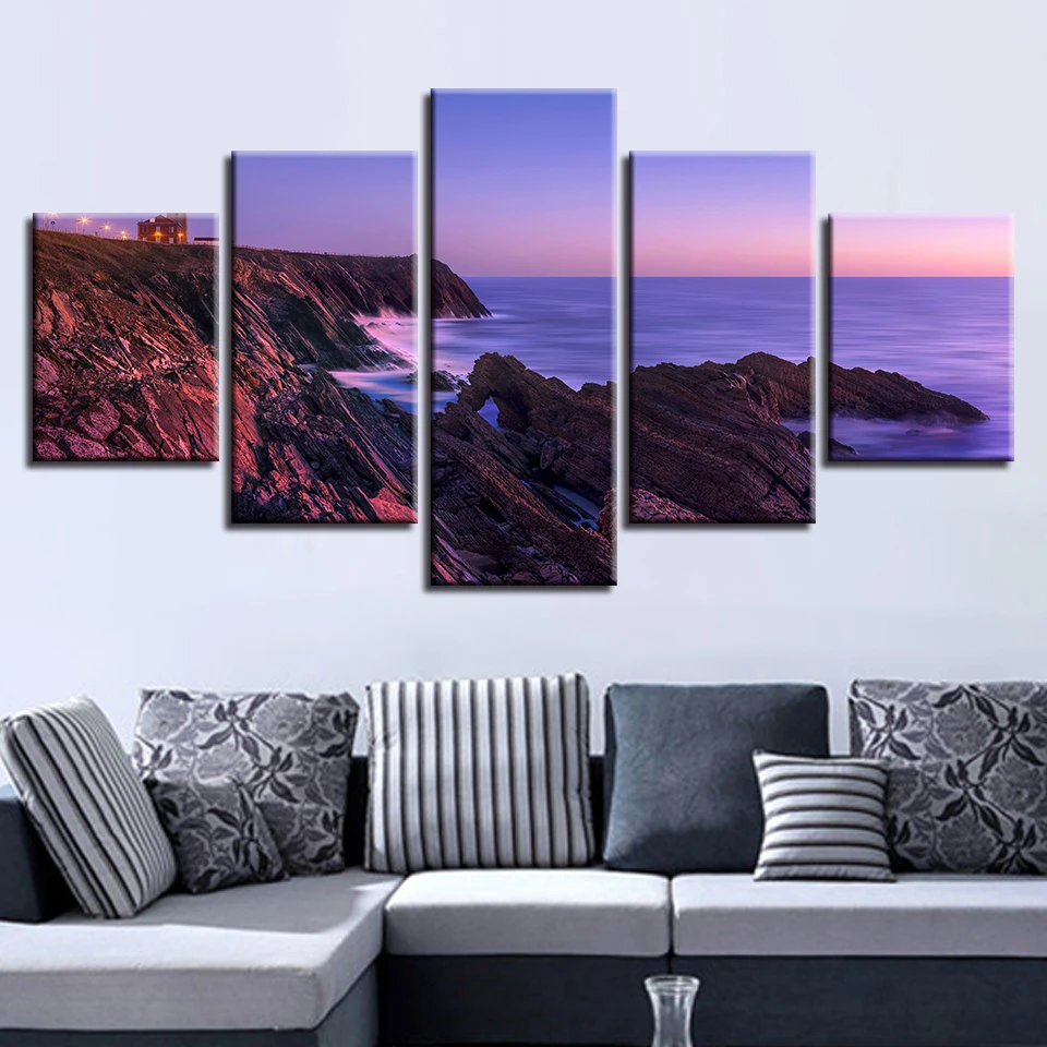 

Seascape HD Pictures Printing Decoration Wall Modular Posters Framework 5 Pieces Stone Cliff Canvas Painting Art For Living Room