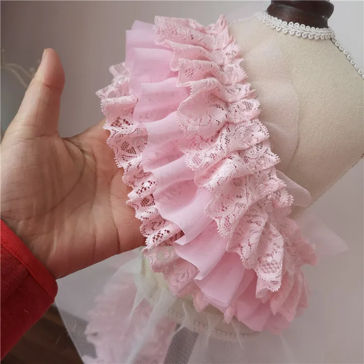 

10cm Wide Three-layer Pink Chiffon Beautiful Lace Fabric DIY Dress Shoulder Strap Skirt Cuffs Decorative Sewing Accessories