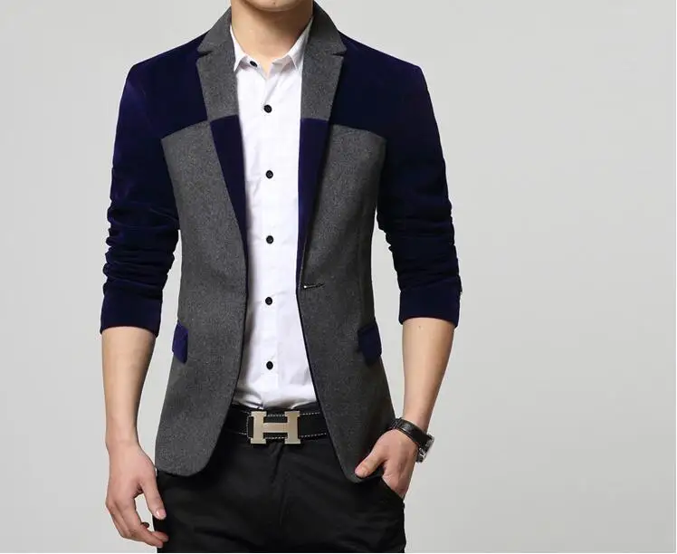 

Hot Sale Men's Velvet Blazer Slim Fit Corduroy Casual Suit Jacket Winter Patchwork Fashion Blazers Men