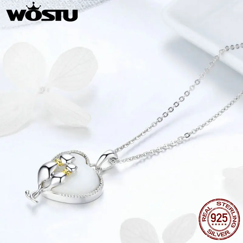 

WOSTU New Arrival 925 Sterling Silver The Cat Lover Shell Pendant Necklace For Women Female Cute Brand Jewelry Gift FIN297