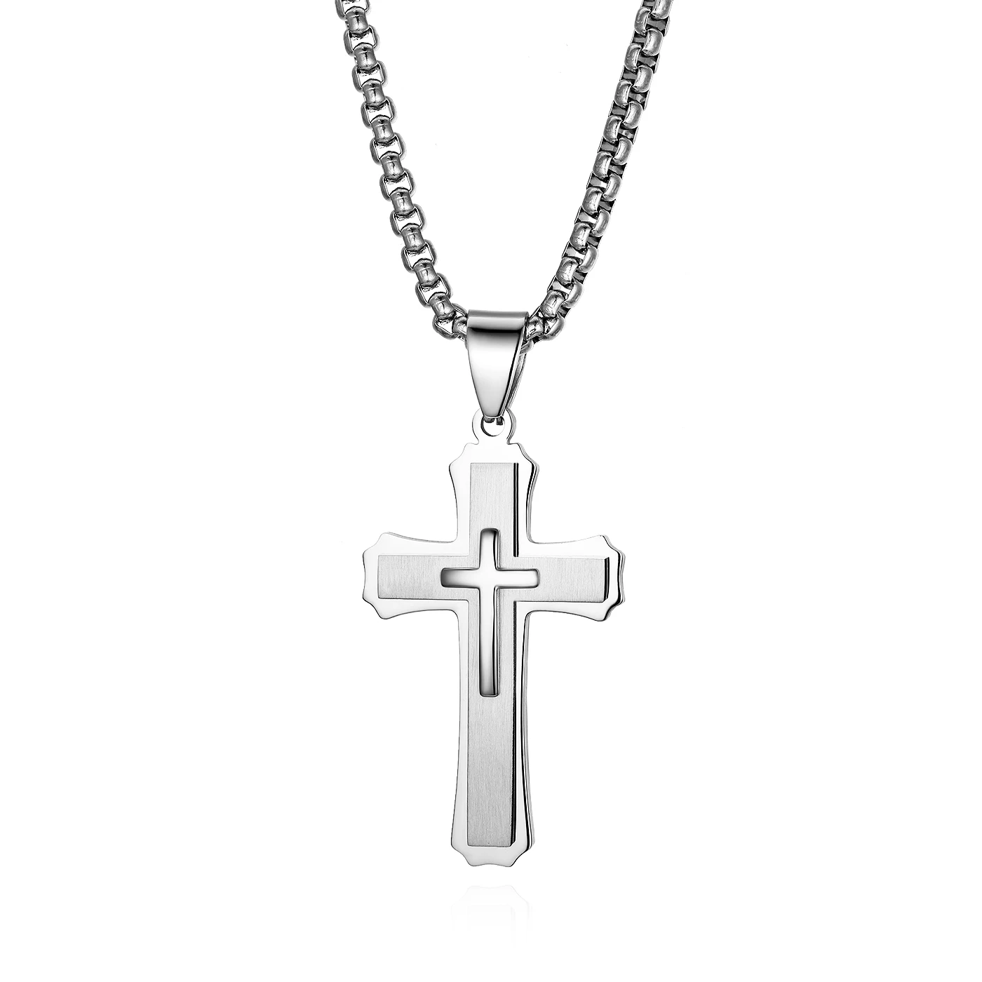 BONISKISS, серебряное мужское пасхальное ожерелье с крестом из нержавеющей стали, уникальное распятие, металлическая подвеска для мужчин, ожерелье-чокер