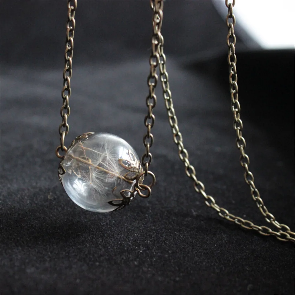 

Wholesale Creative Real Dandelion Pendant Necklace Lace Glass Ball Pendant Link Chain Dried Flower Jewelry Gift for Girl Friend