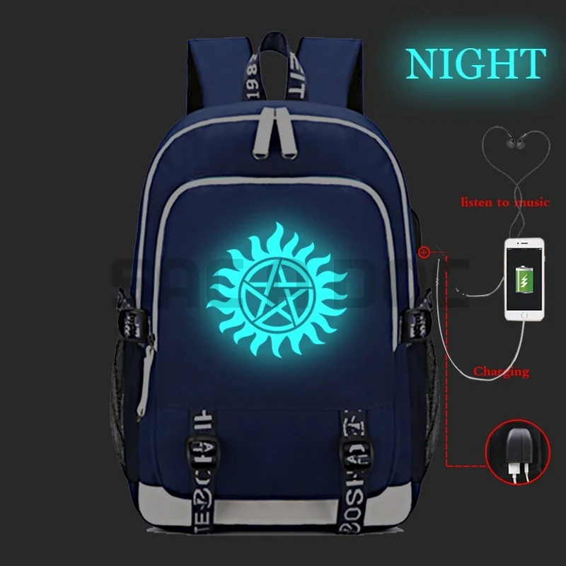 Сверхъестественный Светящийся рюкзак с USB зарядкой для мужчин и женщин, для мальчиков и девочек, Светящийся рюкзак для мужчин и женщин, зарядка через usb, школьные сумки - Цвет: 1